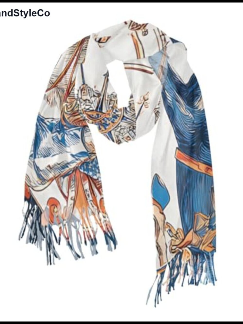 Oversized Faux Cashmere Scarf Shawl Wrap Horses Print Soft Warm Winter Pashmina